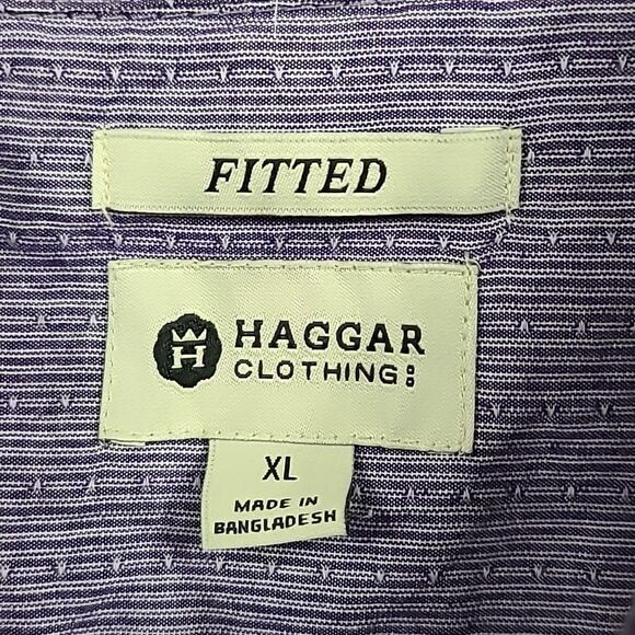 Haggar Men's XL Purple Pique Fitted Short Sleeve Camp Casual Button Down Shirt - Picture 4 of 9